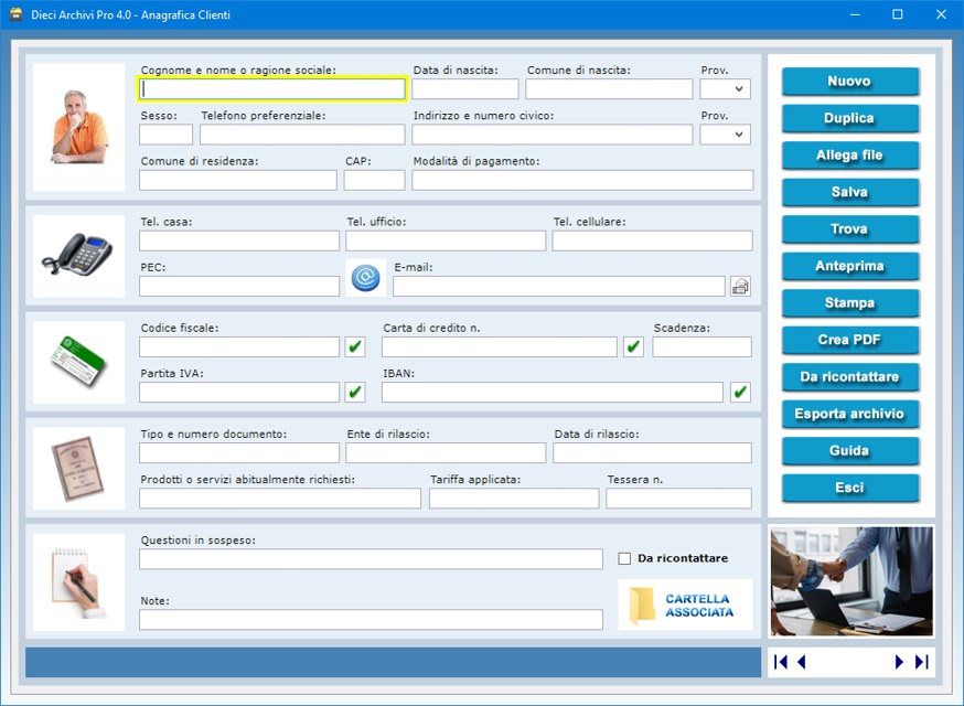 Dieci Archivi Pro 4.0 Software la gestione di clienti servizi