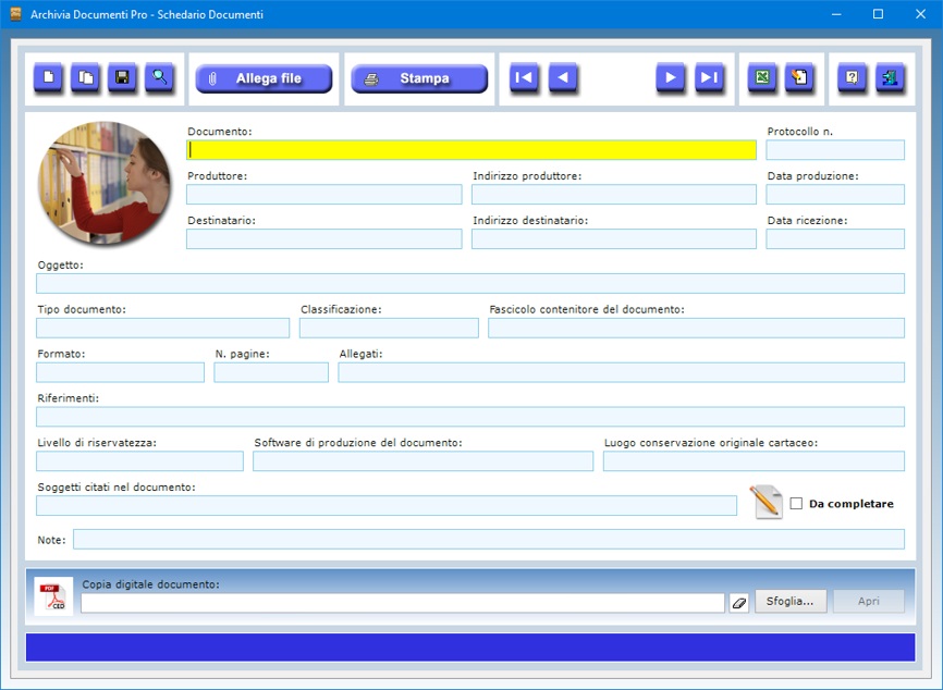 Archivia Documenti Pro - Software per gestire lo schedario dei documenti,  protocollare la posta in entrata, in uscita e interna e archiviare atti,  scritture, diplomi e attestati