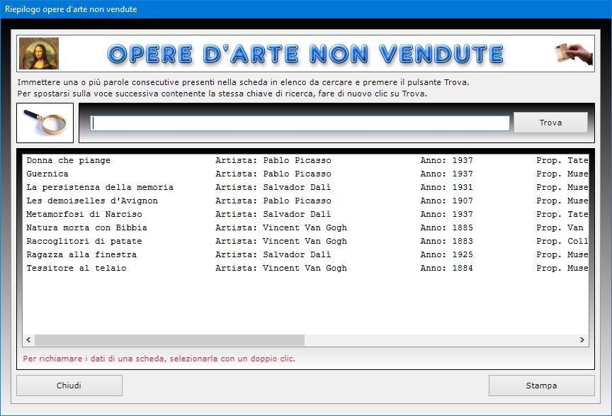 Archivio Opere d Arte Software per gestire un archivio