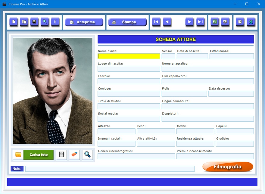 Cinema Pro Software per archiviare attori e registi e catalogare
