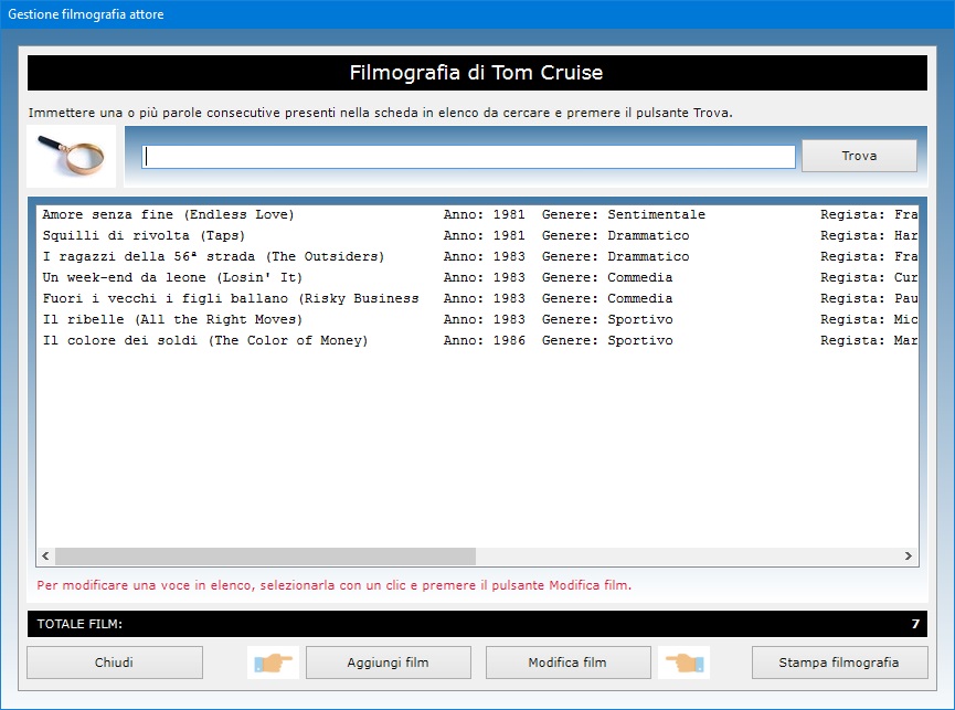 programma per archivio film con locandine