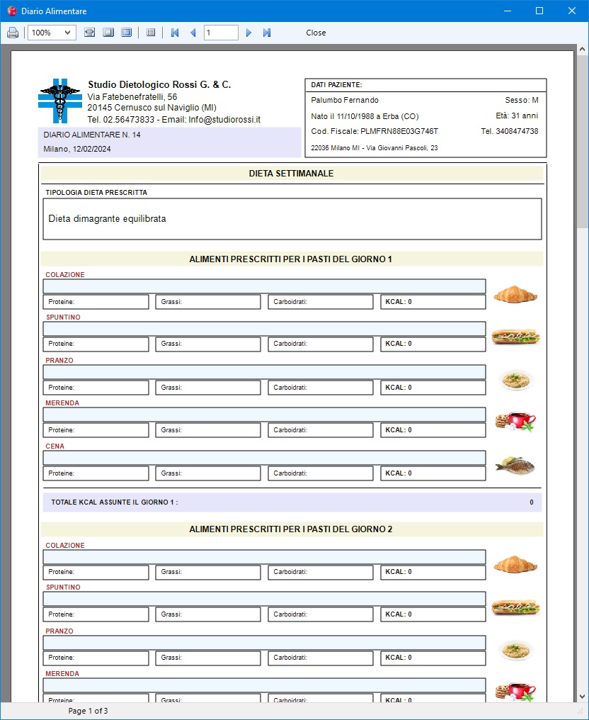 Dietologo OK - Software rivolto a dietologi e nutrizionisti per gestire  l'archivio dei pazienti, gli appuntamenti del proprio ambulatorio e la  prescrizione di diete settimanali