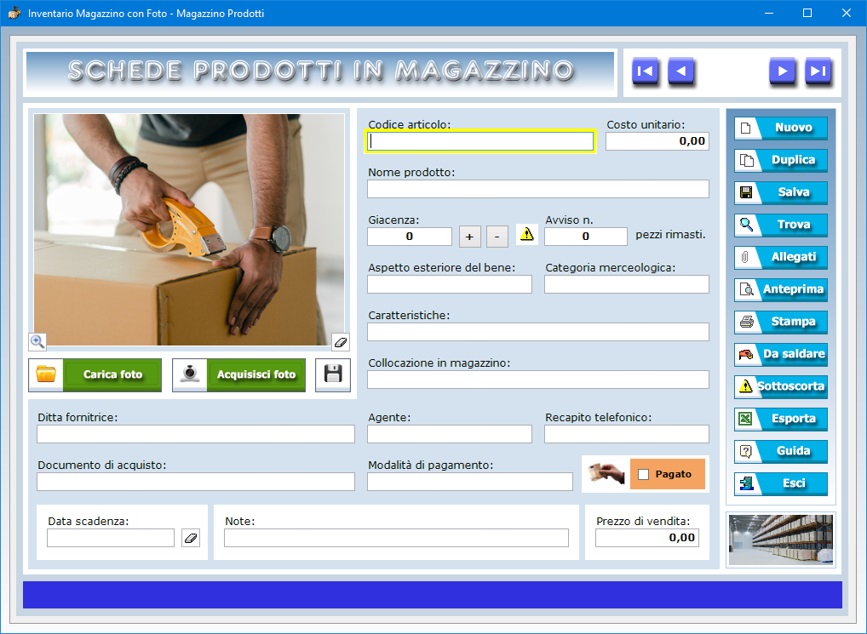 Inventario Magazzino con Foto Software per archiviare i prodotti