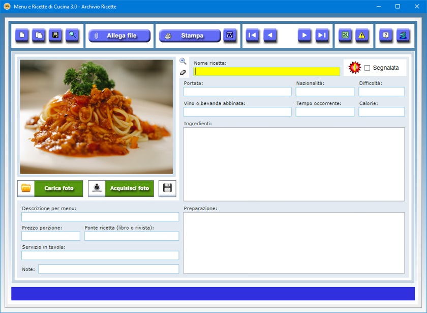 Menu e Ricette di Cucina 3.0 Software rivolto agli amanti della