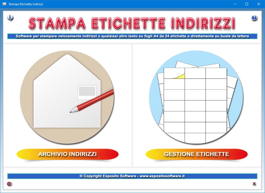 Stampa Etichette Indirizzi - Software per stampare indirizzi o qualsiasi  altro testo su fogli A4 da 24 etichette o su buste da lettera